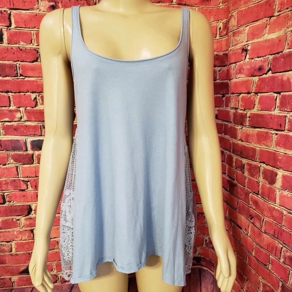 Zara Size M Medium Ciel Blue Boho Tunic Top Embroided Sides Oversized Shirt